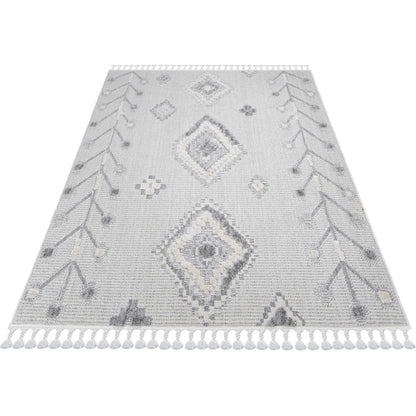 שטיח אטלס 13 אפור/קרם עם פרנזים | השטיח האדום