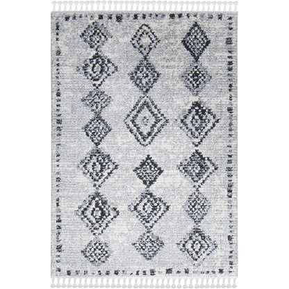 שטיח טנג'יר 09 אפור/שחור עם פרנזים | השטיח האדום