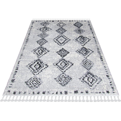 שטיח טנג'יר 09 אפור/שחור עם פרנזים | השטיח האדום