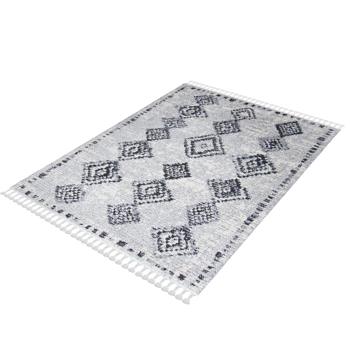 שטיח טנג'יר 09 אפור/שחור עם פרנזים | השטיח האדום