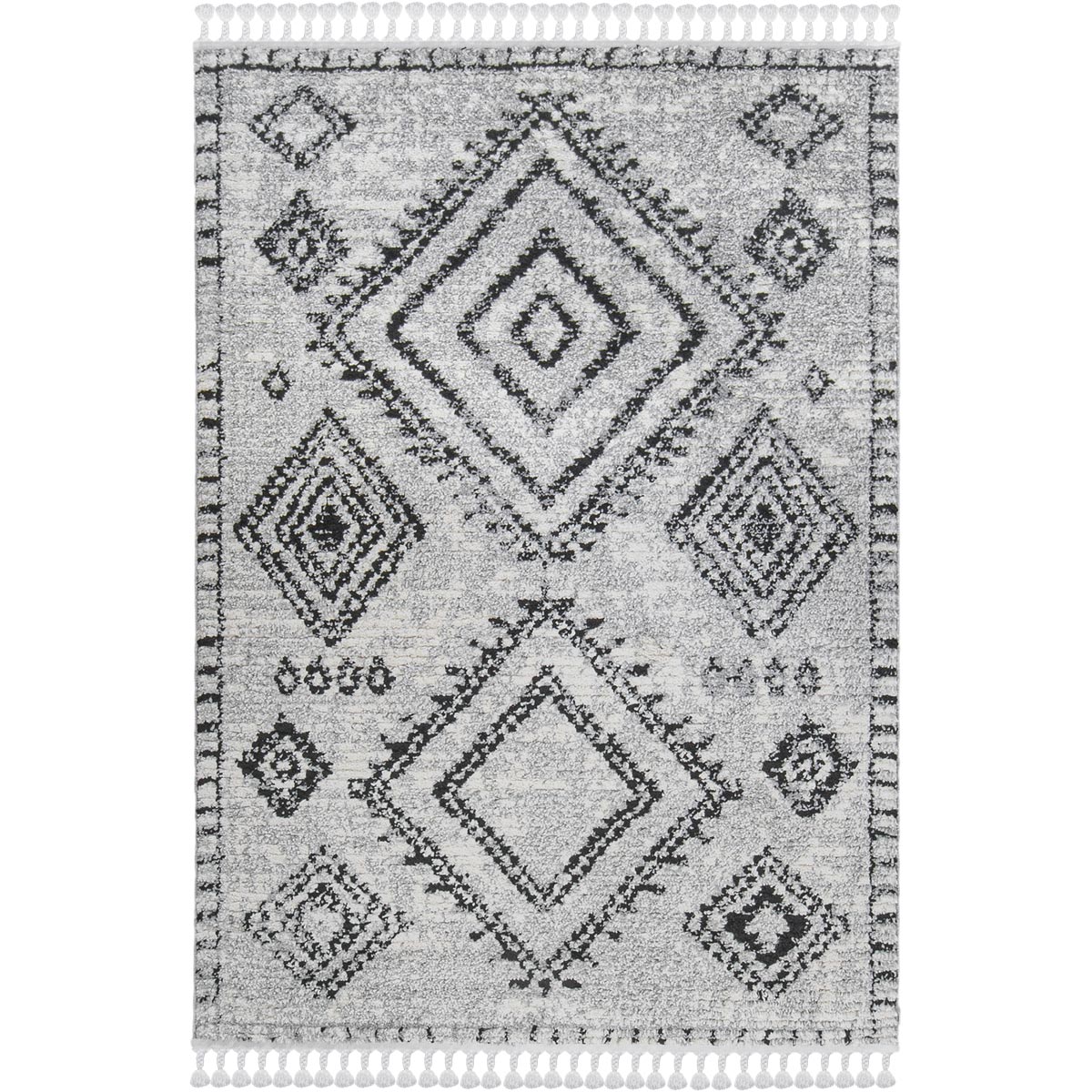 שטיח טנג'יר 10 אפור/שחור עם פרנזים | השטיח האדום