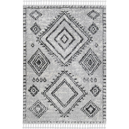 שטיח טנג'יר 10 אפור/שחור עם פרנזים | השטיח האדום