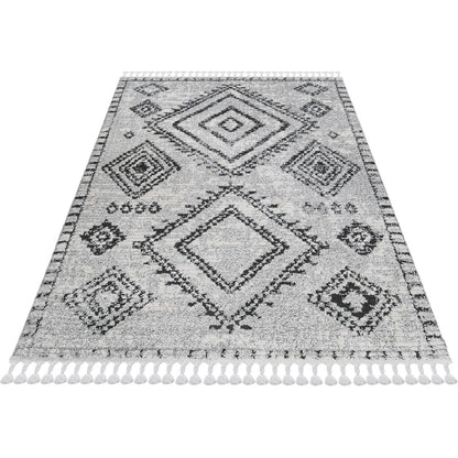 שטיח טנג'יר 10 אפור/שחור עם פרנזים | השטיח האדום