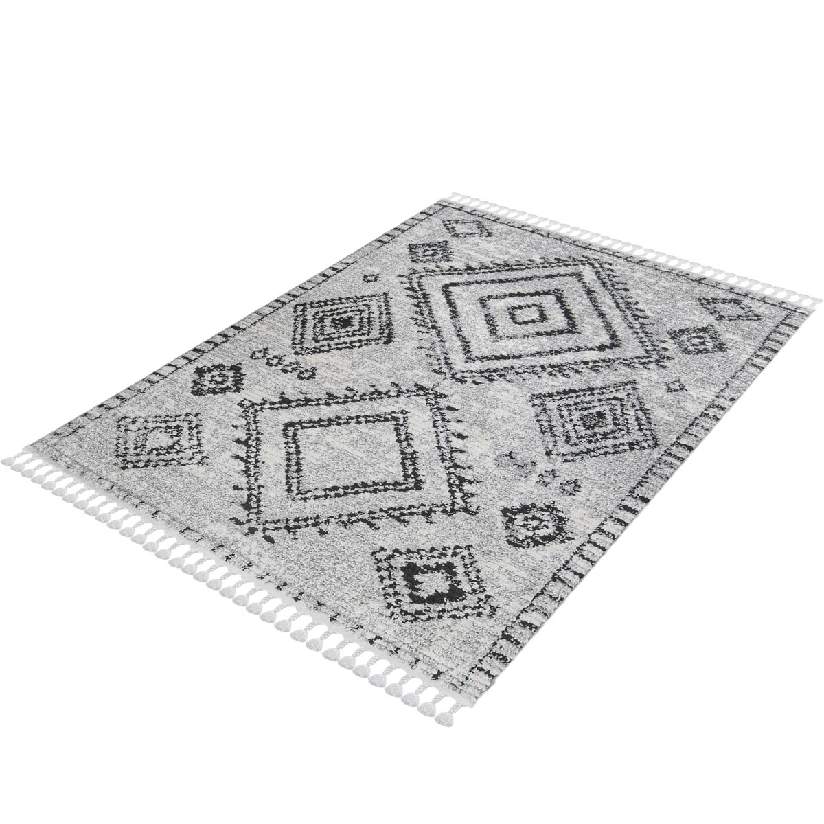 שטיח טנג'יר 10 אפור/שחור עם פרנזים | השטיח האדום