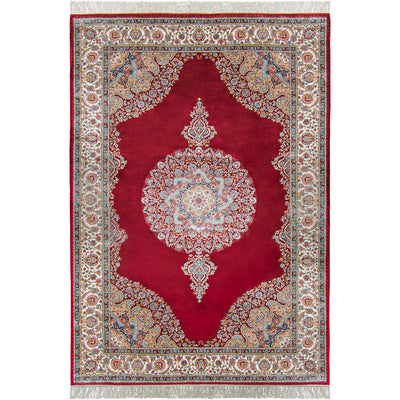 שטיח אספהאן 04 בז'/אדום עם פרנזים | השטיח האדום