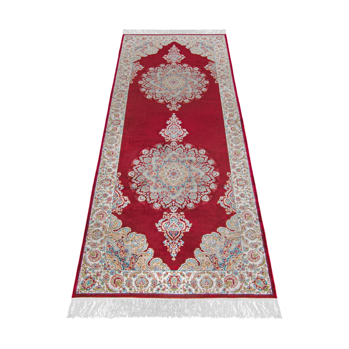 שטיח אספהאן 04 בז'/אדום ראנר עם פרנזים | השטיח האדום
