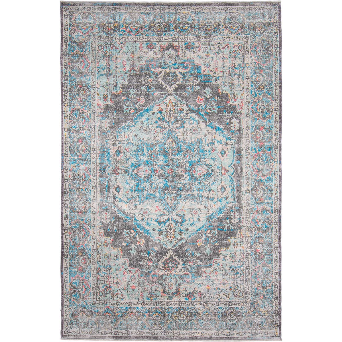 שטיח קשמיר 13 כחול/תכלת/שחור עם פרנזים | השטיח האדום