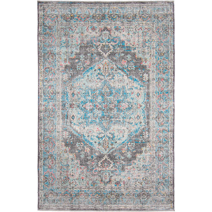 שטיח קשמיר 13 כחול/תכלת/שחור עם פרנזים | השטיח האדום