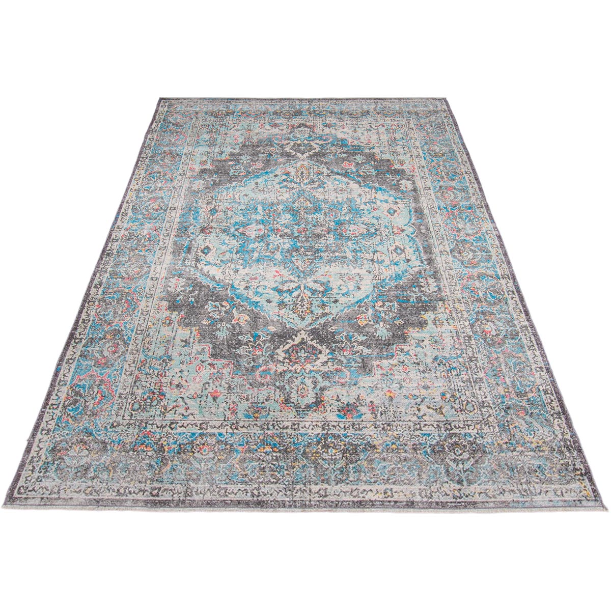 שטיח קשמיר 13 כחול/תכלת/שחור עם פרנזים | השטיח האדום