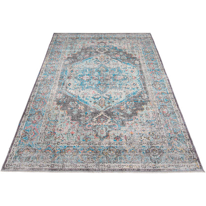 שטיח קשמיר 13 כחול/תכלת/שחור עם פרנזים | השטיח האדום