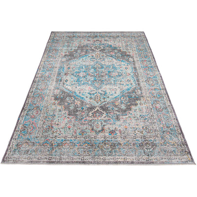 שטיח קשמיר 13 כחול/תכלת/שחור עם פרנזים | השטיח האדום