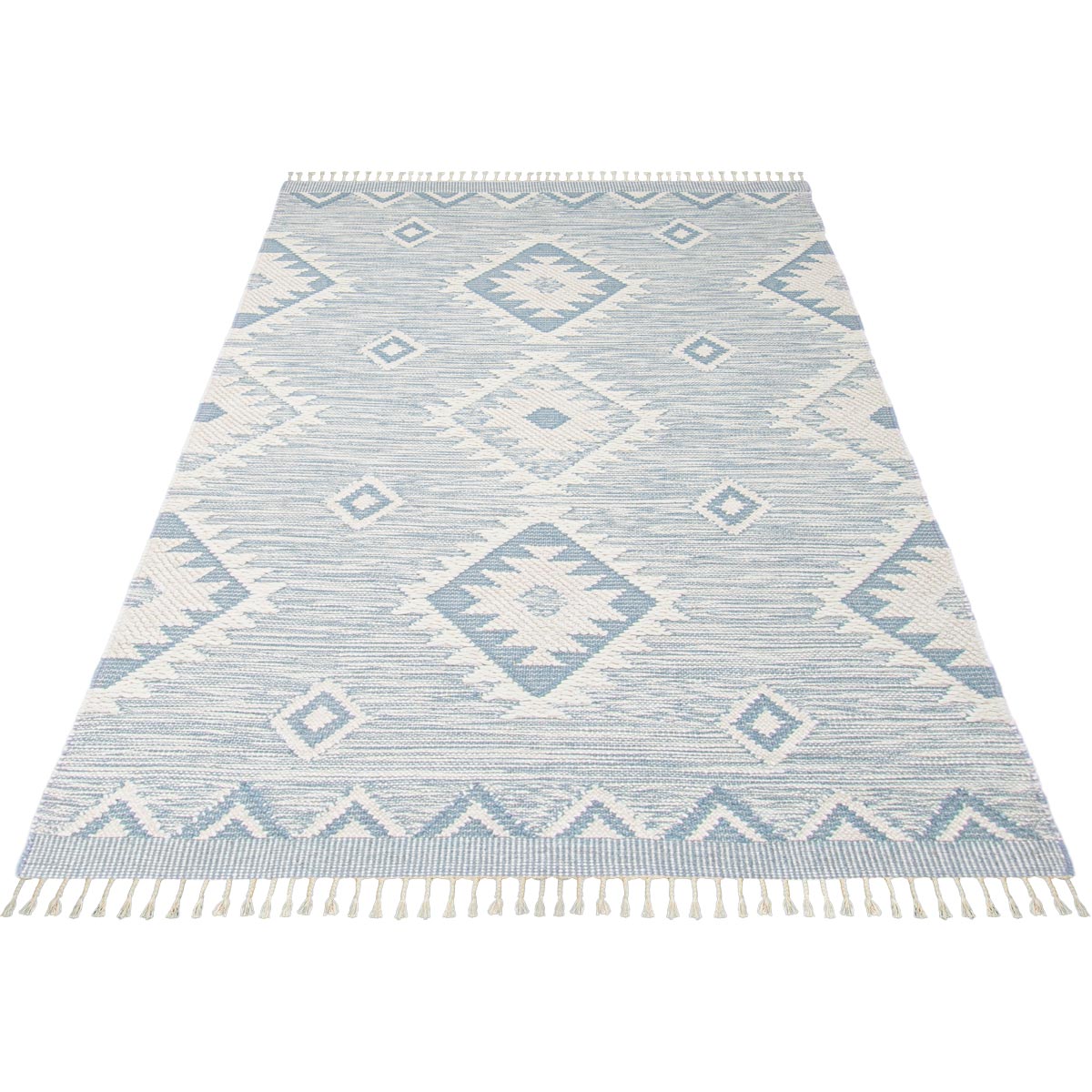 שטיח קילים סקנדינבי 06 תכלת עם פרנזים | השטיח האדום