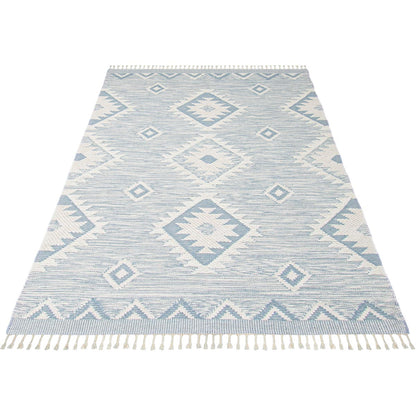 שטיח קילים סקנדינבי 06 תכלת עם פרנזים | השטיח האדום