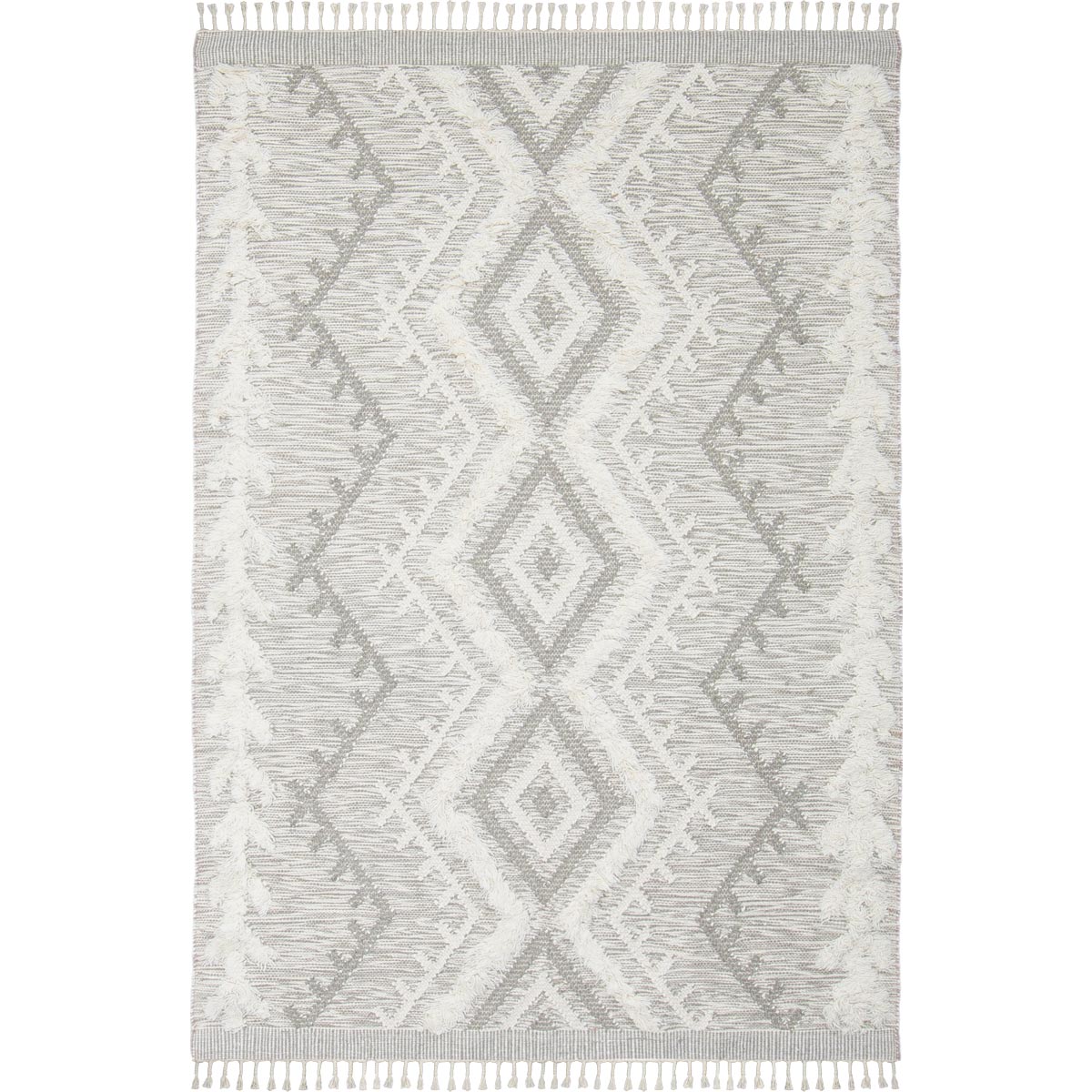 שטיח קילים סקנדינבי 05 אפור בהיר עם פרנזים | השטיח האדום