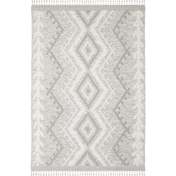 שטיח קילים סקנדינבי 05 אפור בהיר עם פרנזים KILIM