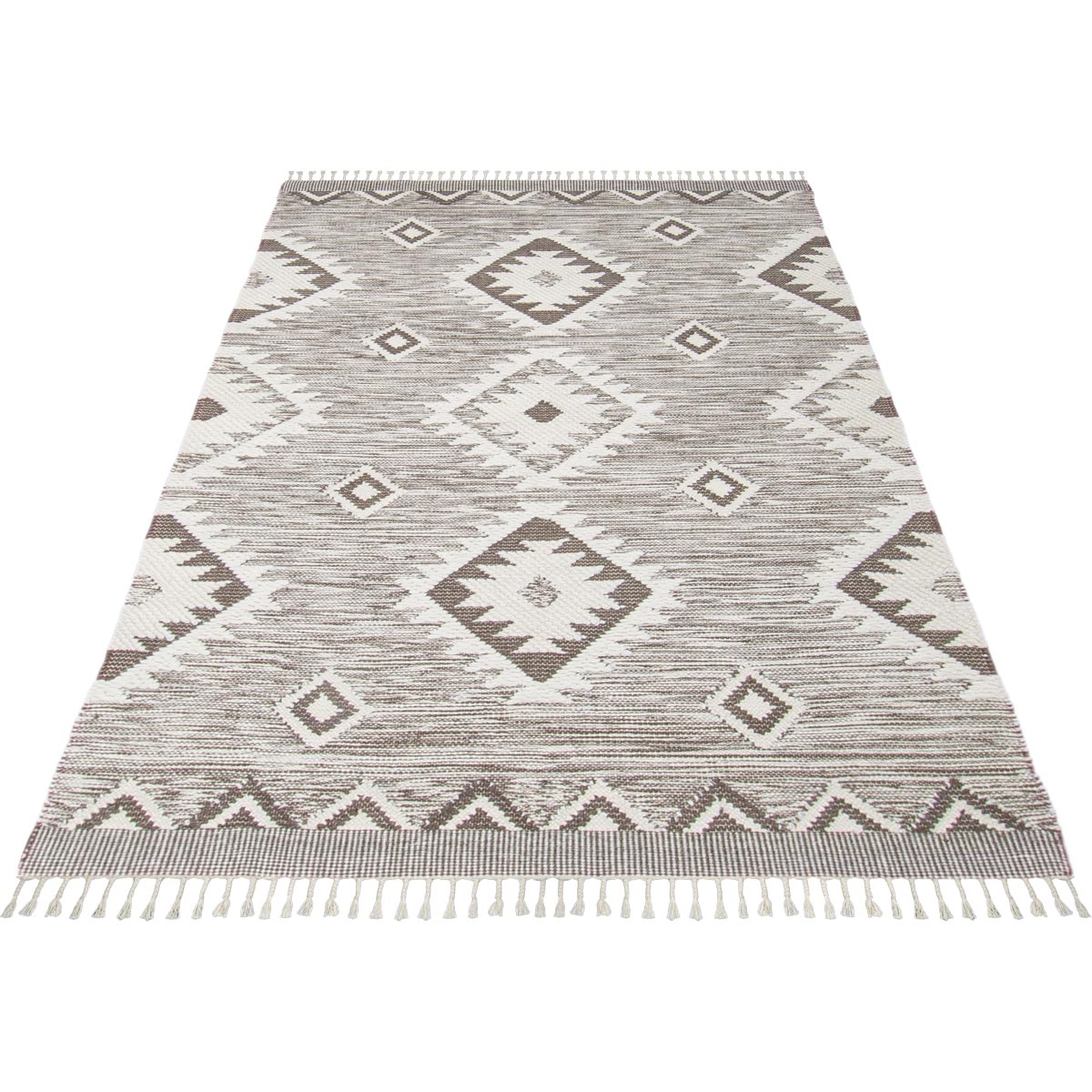 שטיח קילים סקנדינבי 06 חום עם פרנזים | השטיח האדום