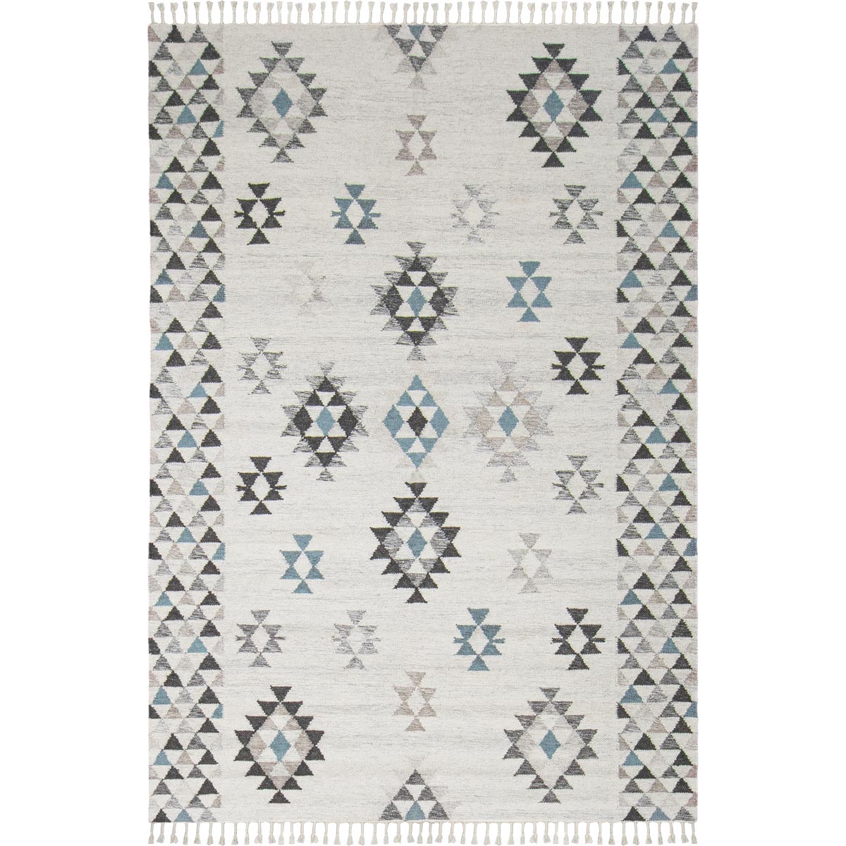 שטיח קילים סקנדינבי 09 אפור/כחול עם פרנזים | השטיח האדום