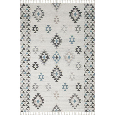 שטיח קילים סקנדינבי 09 אפור/כחול עם פרנזים | השטיח האדום