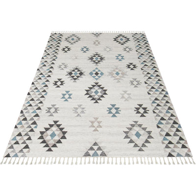 שטיח קילים סקנדינבי 09 אפור/כחול עם פרנזים | השטיח האדום