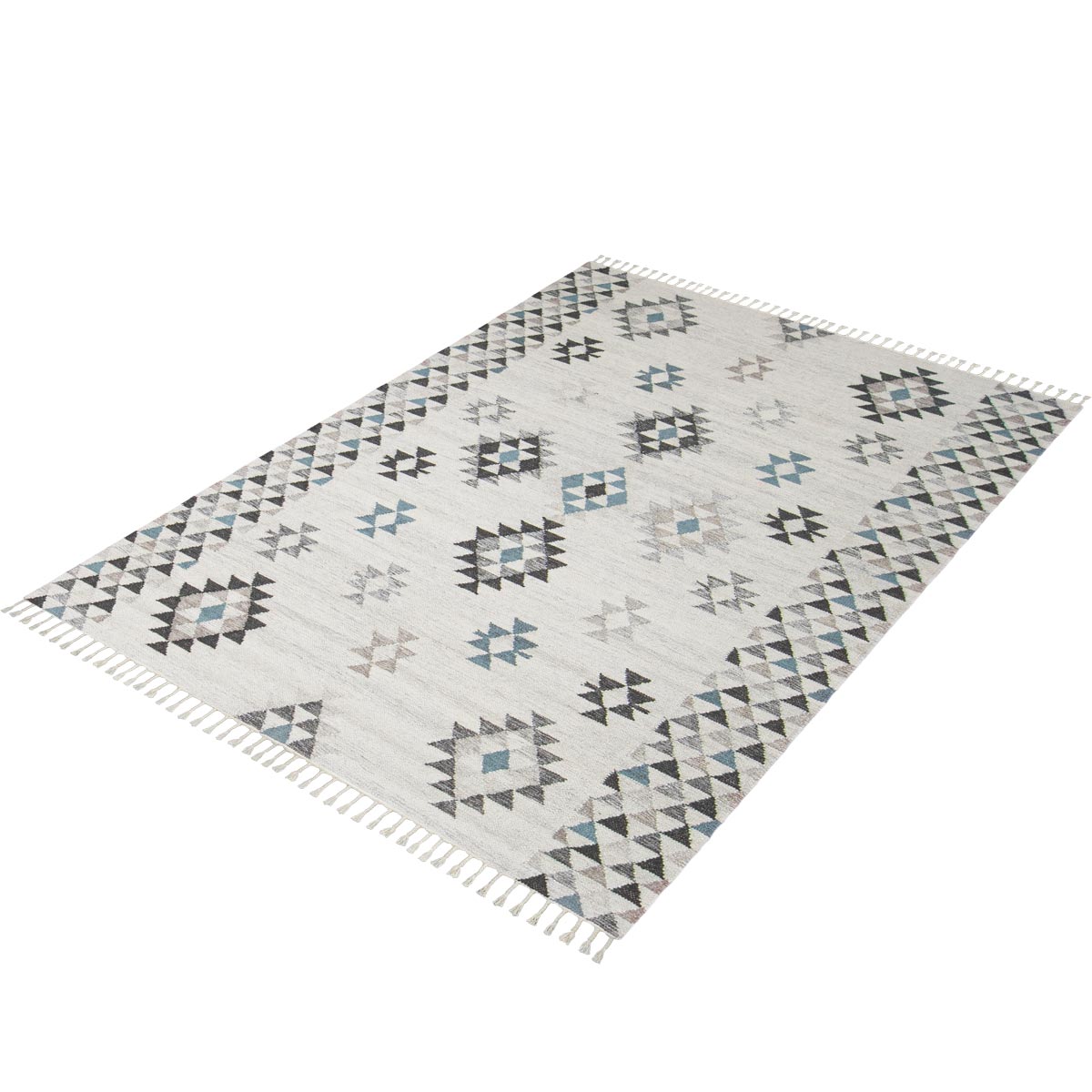 שטיח קילים סקנדינבי 09 אפור/כחול עם פרנזים | השטיח האדום