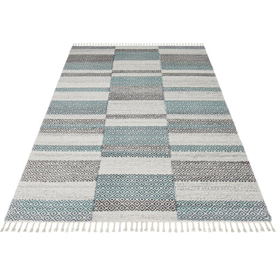 שטיח קילים סקנדינבי 10 אפור/כחול עם פרנזים | השטיח האדום