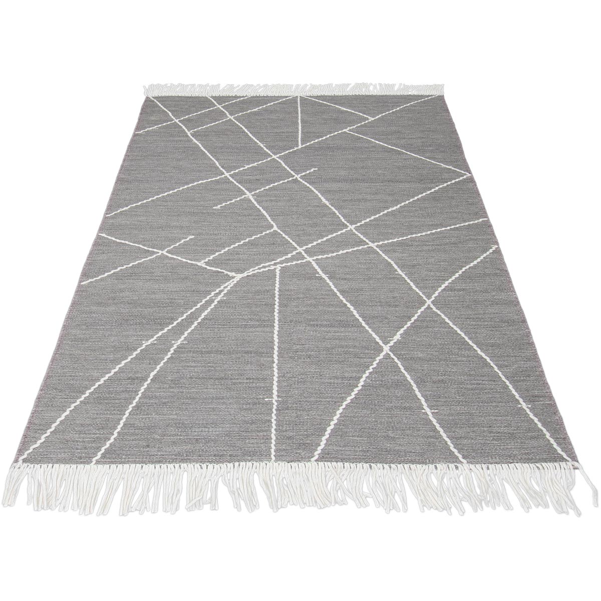 שטיח קילים סקנדינבי 13 אפור עם פרנזים | השטיח האדום