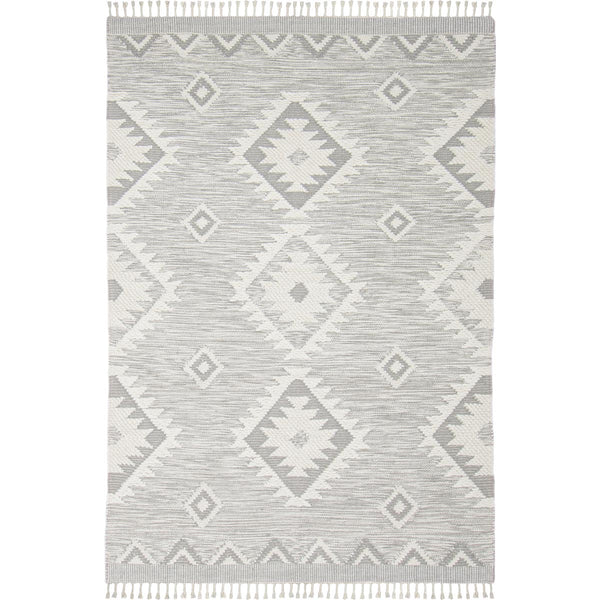 שטיח קילים סקנדינבי 06 אפור בהיר עם פרנזים KILIM