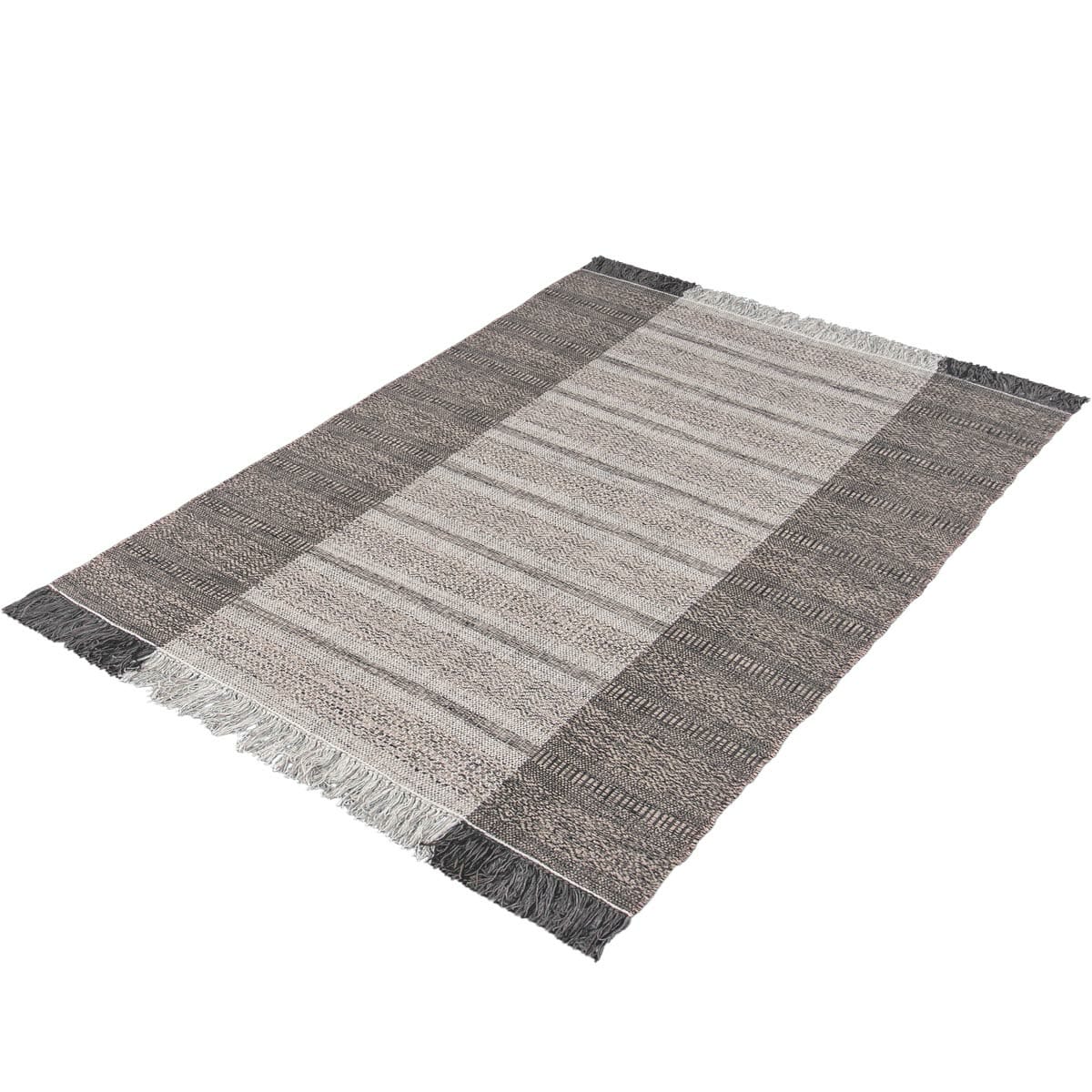 שטיח גפן כותנה 05 אפור כהה/אפור עם פרנזים | השטיח האדום