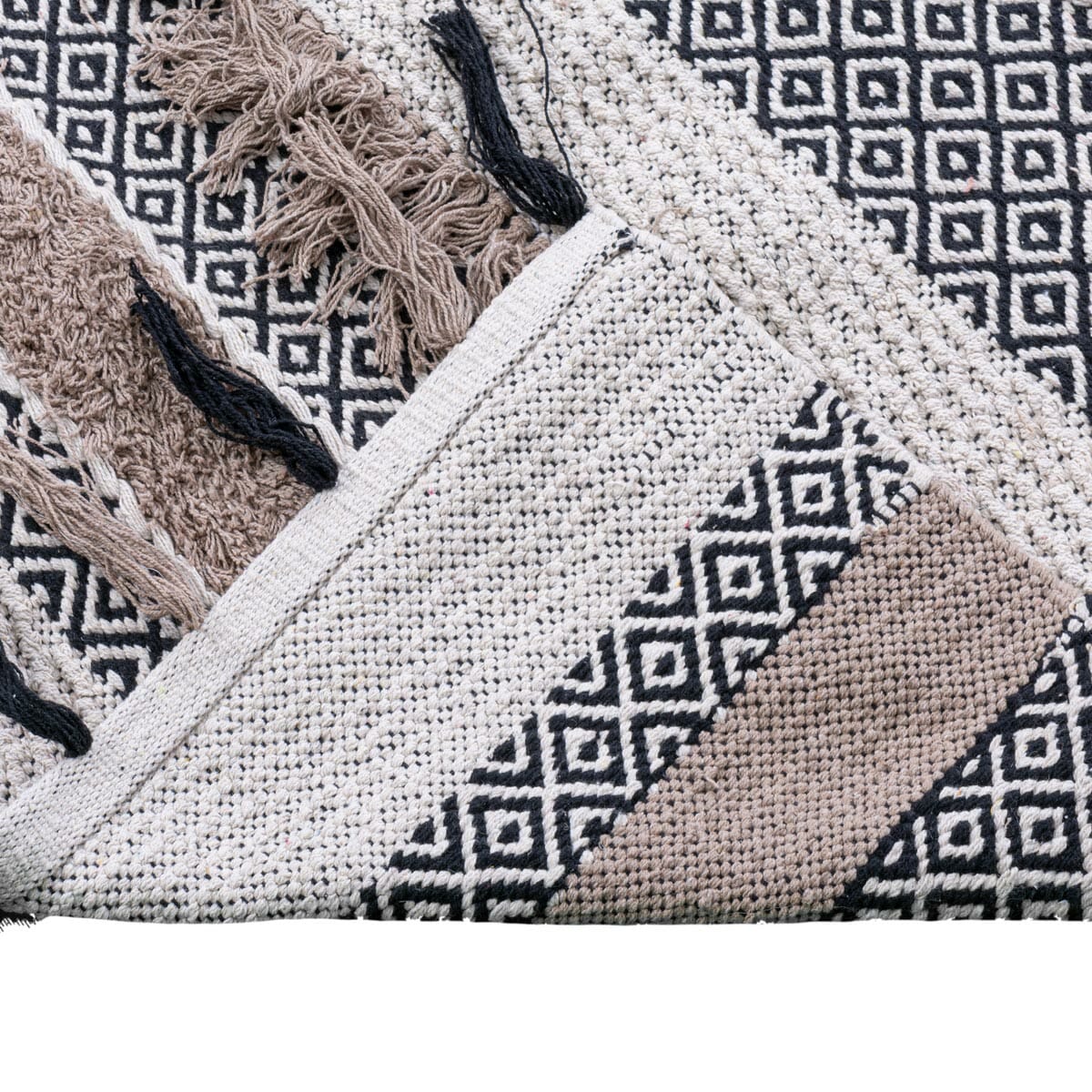 שטיח קילים נורדי 07 בז'/קרם/שחור עם פרנזים | השטיח האדום