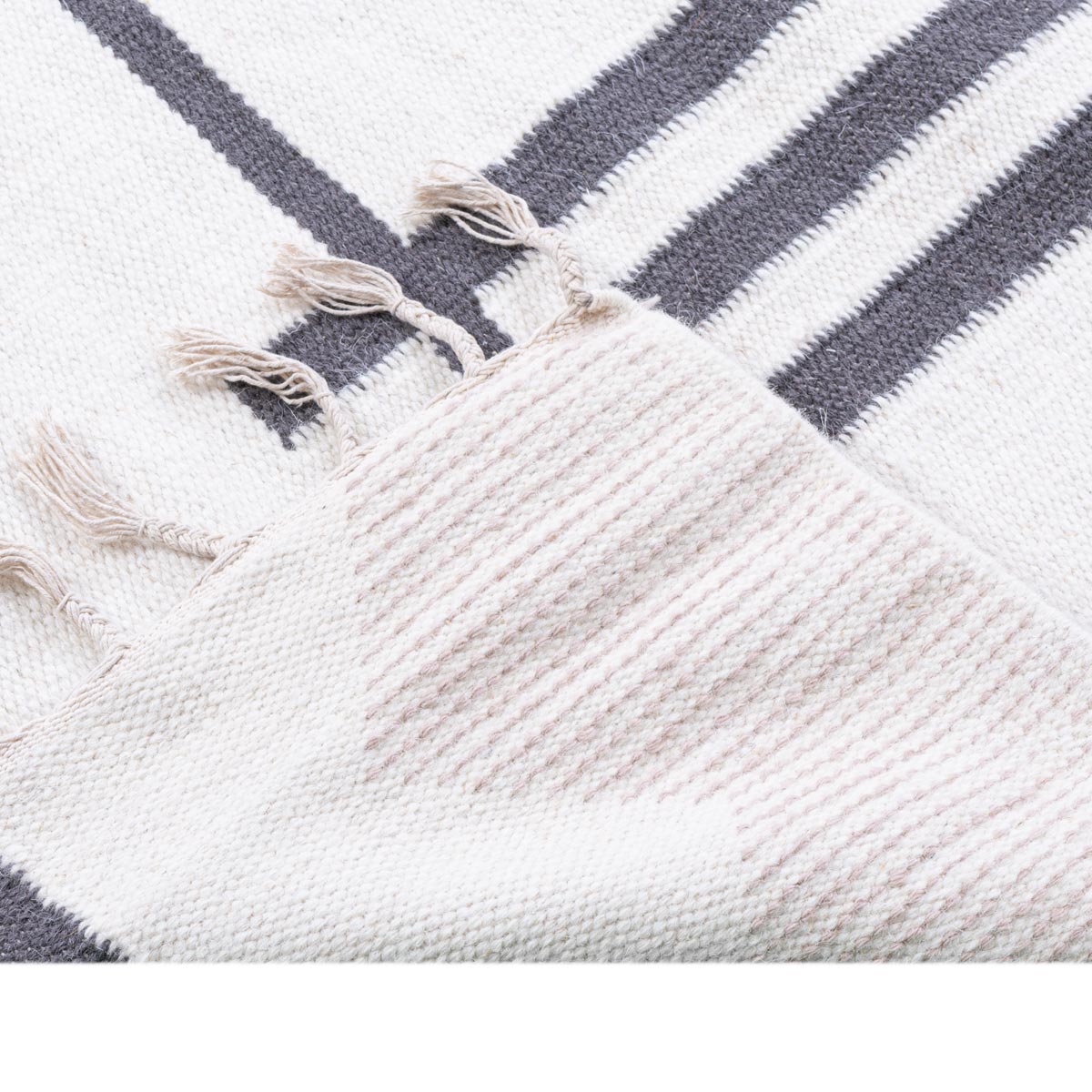 שטיח קילים סקנדינבי 22 לבן/ורוד/אפור עם פרנזים | השטיח האדום
