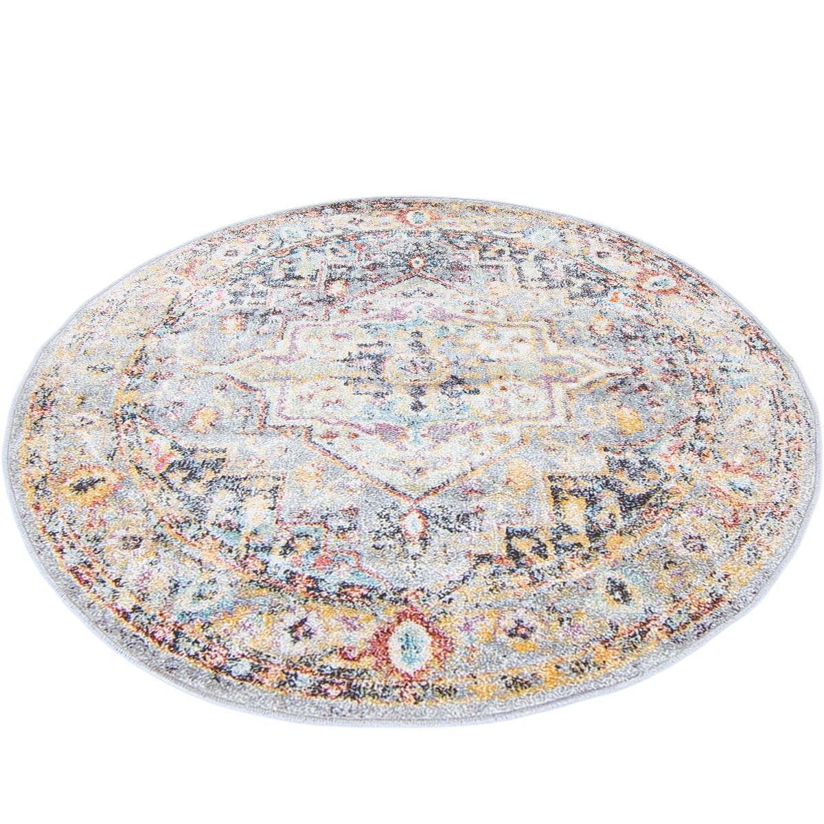 שטיח מאלגה 04 אפור/צהוב עגול | השטיח האדום