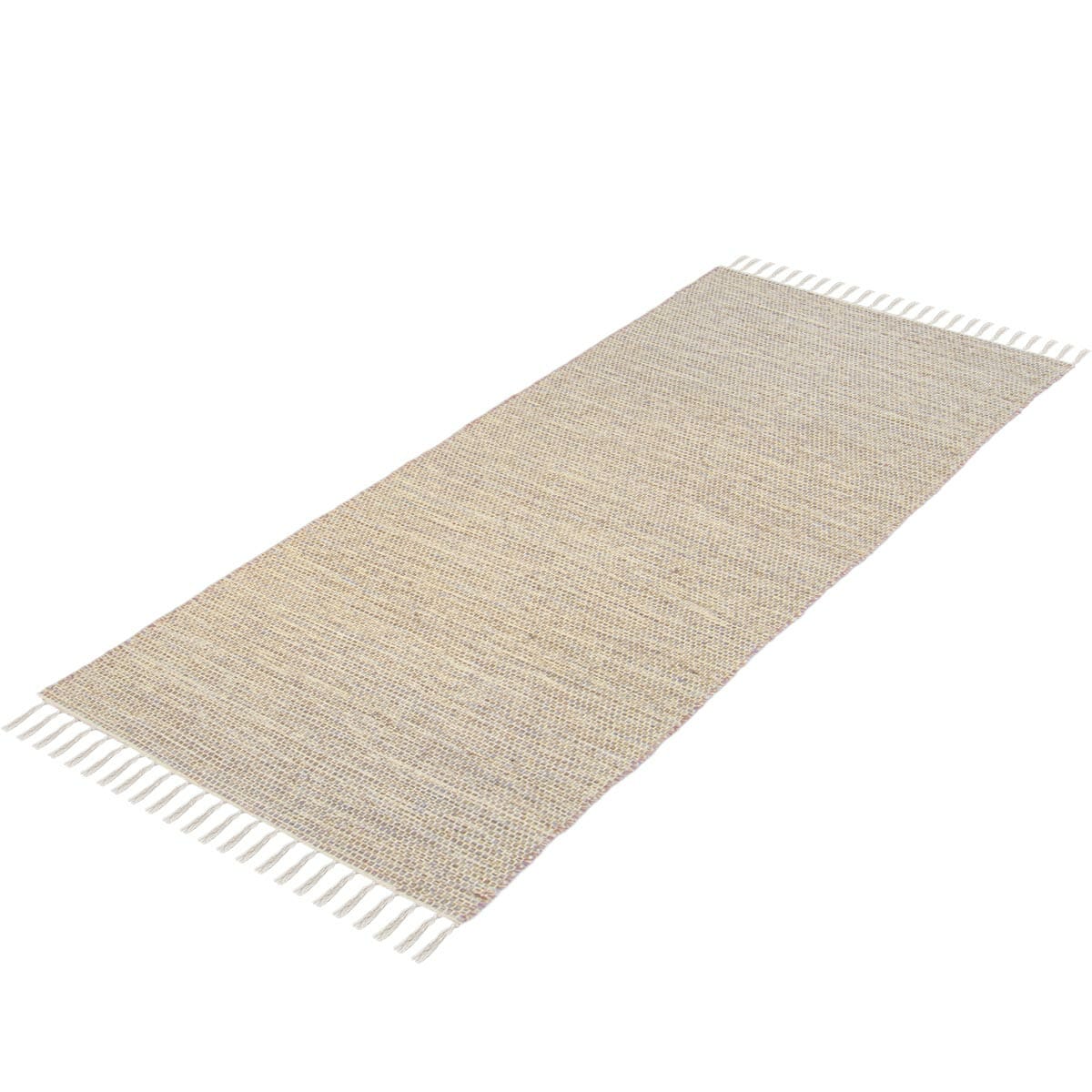 שטיח גפן כותנה 01 בז' בהיר/אפור ראנר עם פרנזים | השטיח האדום