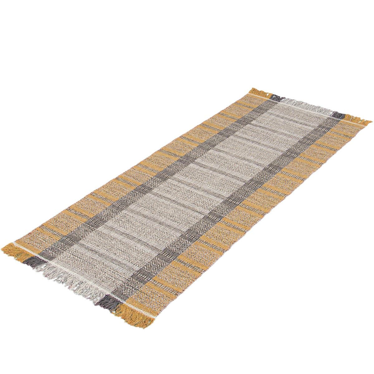 שטיח גפן כותנה 05 צהוב/אפור ראנר עם פרנזים | השטיח האדום
