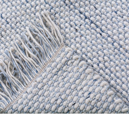 שטיח גפן חלות עבות 04 לבן/כחול עם פרנזים | השטיח האדום