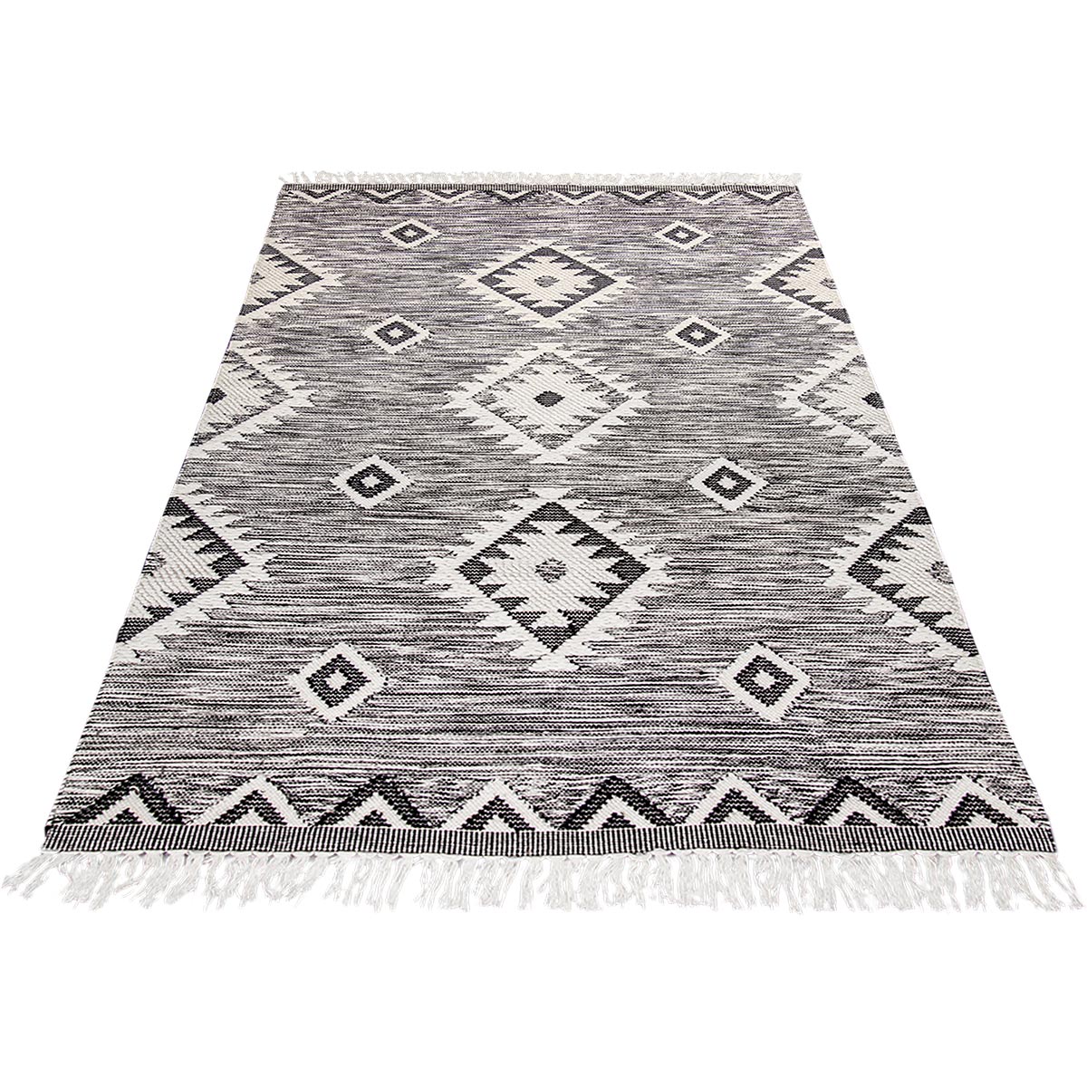 שטיח קילים סקנדינבי 06 אפור עם פרנזים | השטיח האדום