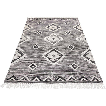 שטיח קילים סקנדינבי 06 אפור עם פרנזים | השטיח האדום