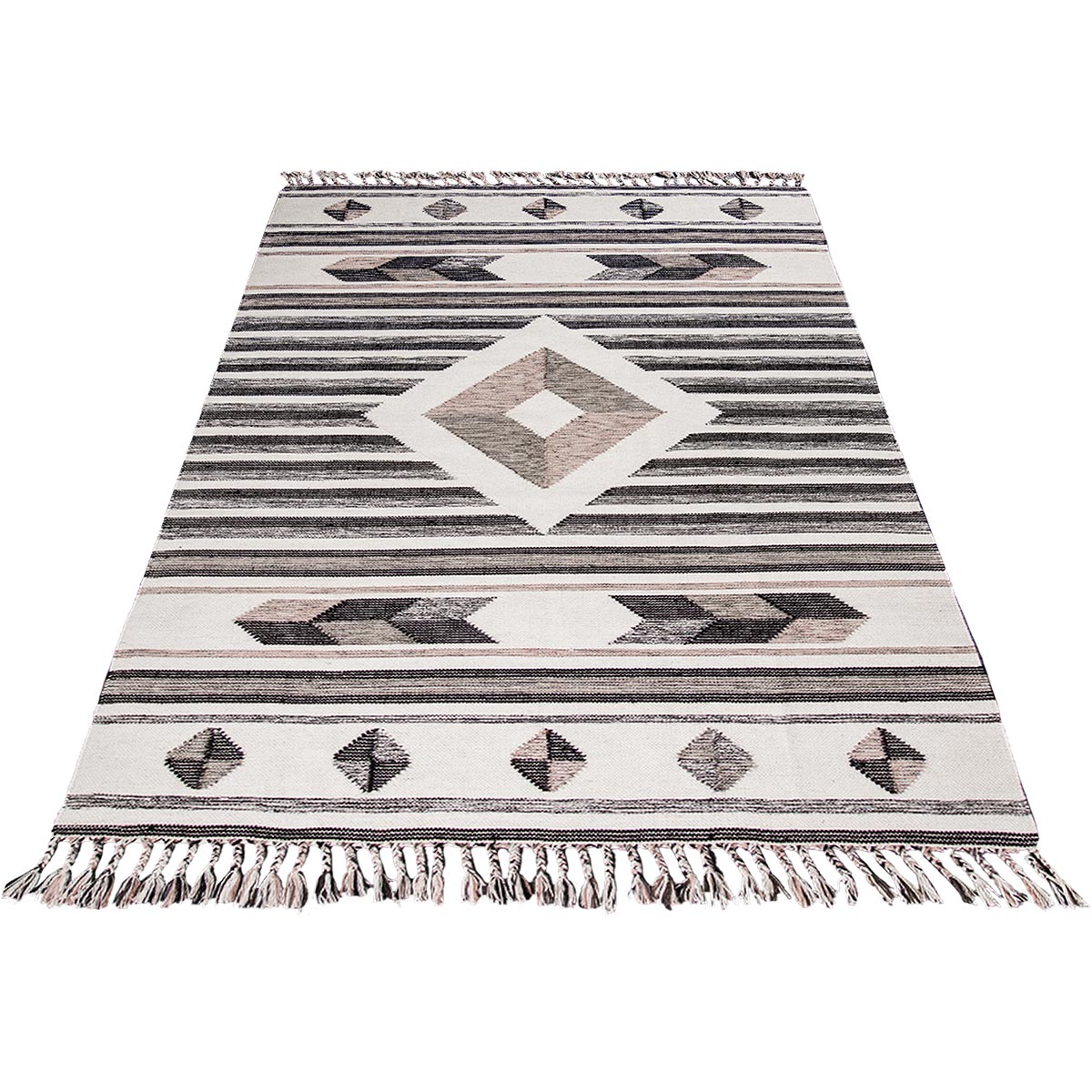 שטיח קילים סקנדינבי 02 ורוד עם פרנזים | השטיח האדום