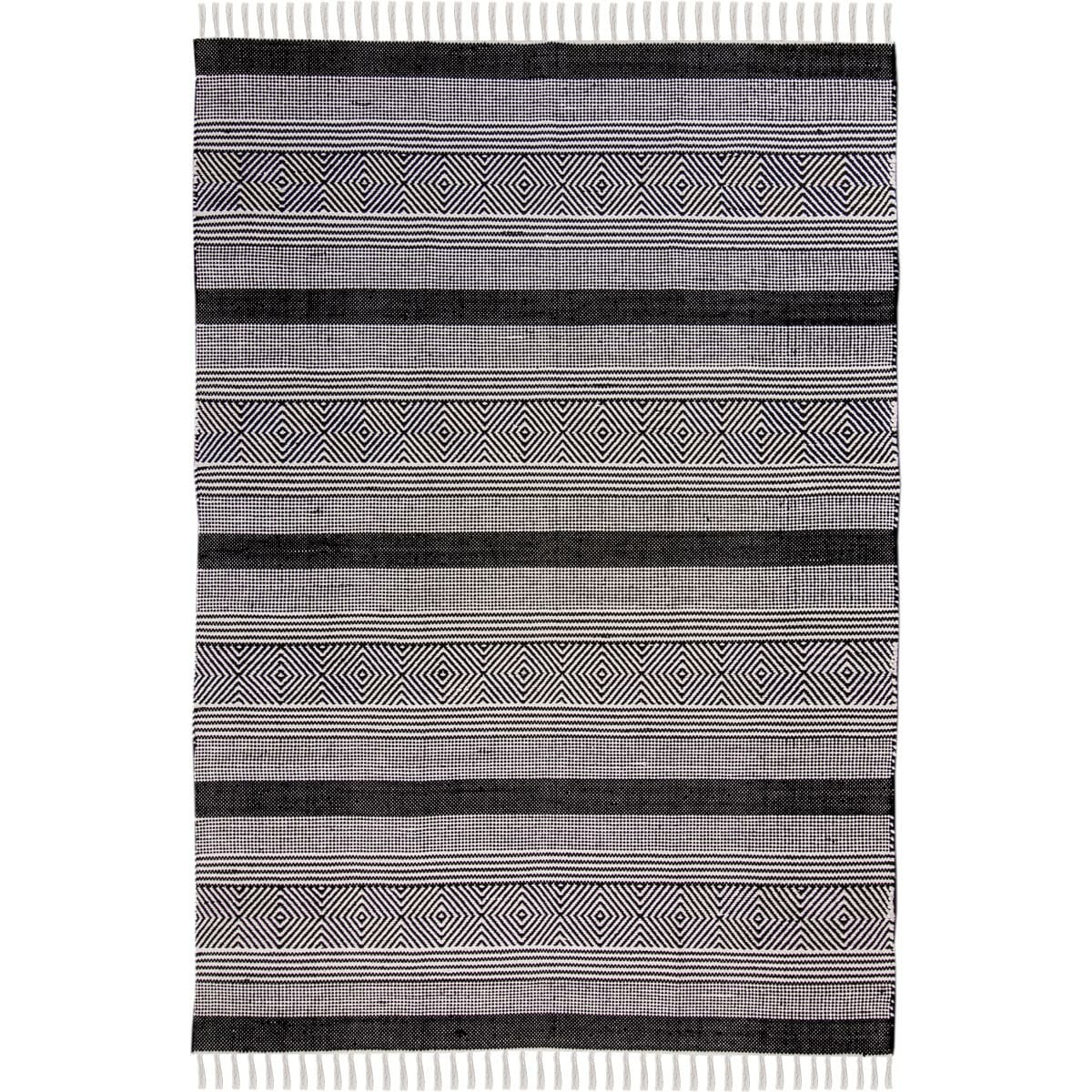 שטיח גפן כותנה 03 שחור עם פרנזים | השטיח האדום