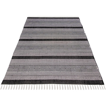 שטיח גפן כותנה 03 שחור עם פרנזים | השטיח האדום