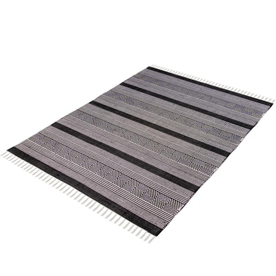 שטיח גפן כותנה 03 שחור עם פרנזים | השטיח האדום