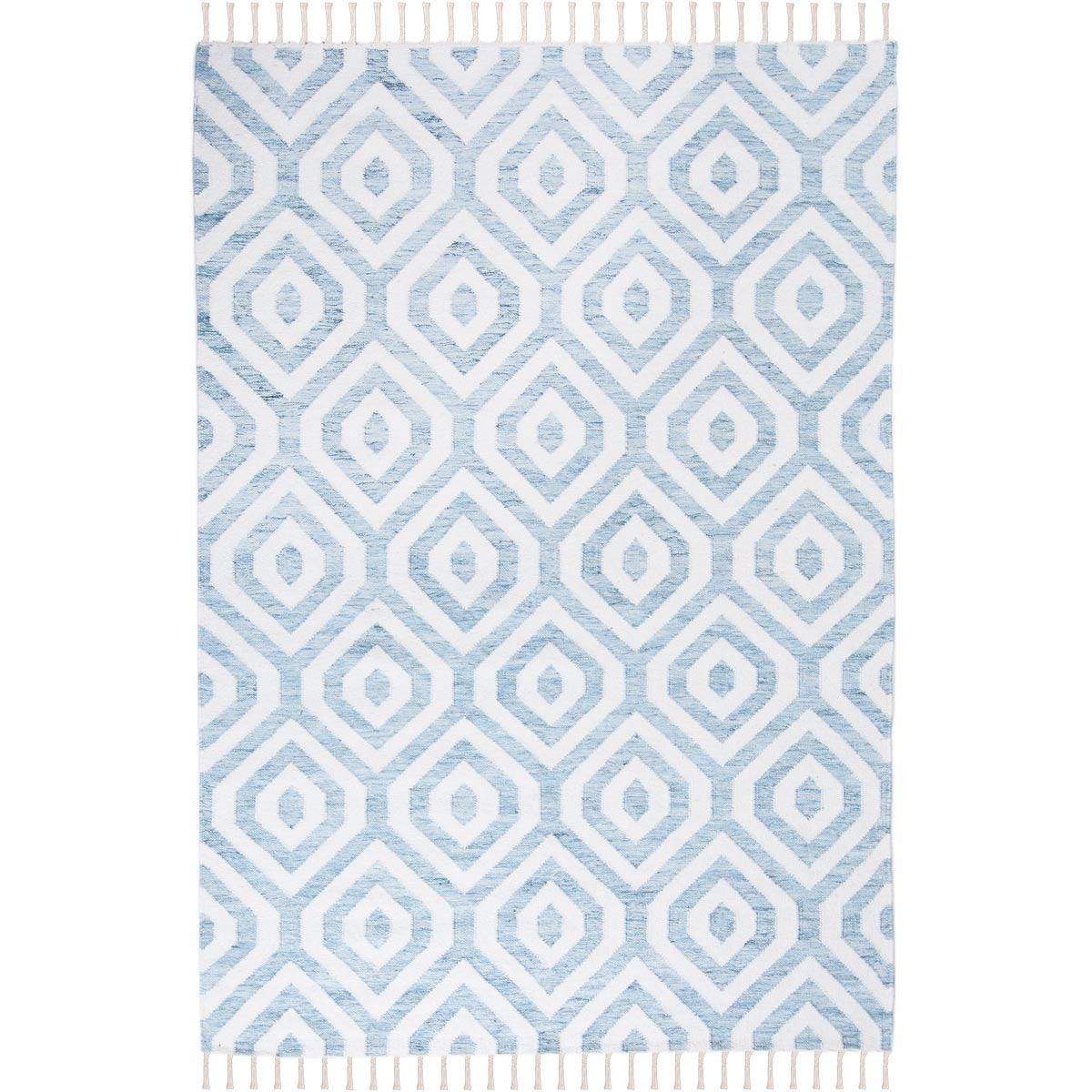 שטיח קילים הדס 02 תכלת/לבן עם פרנזים | השטיח האדום