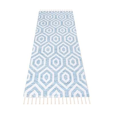 שטיח קילים הדס 02 תכלת/לבן ראנר עם פרנזים | השטיח האדום