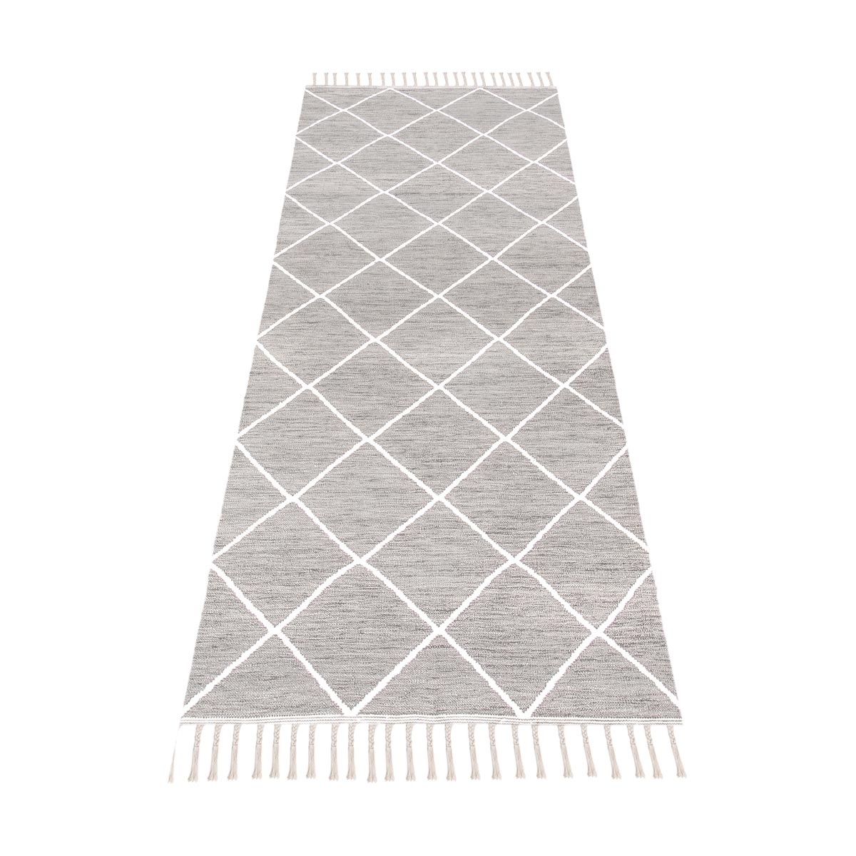 שטיח קילים שוהם 01 אפור בהיר ראנר עם פרנזים | השטיח האדום