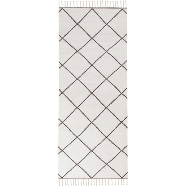 שטיח קילים שוהם 01 לבן ראנר עם פרנזים KILIM