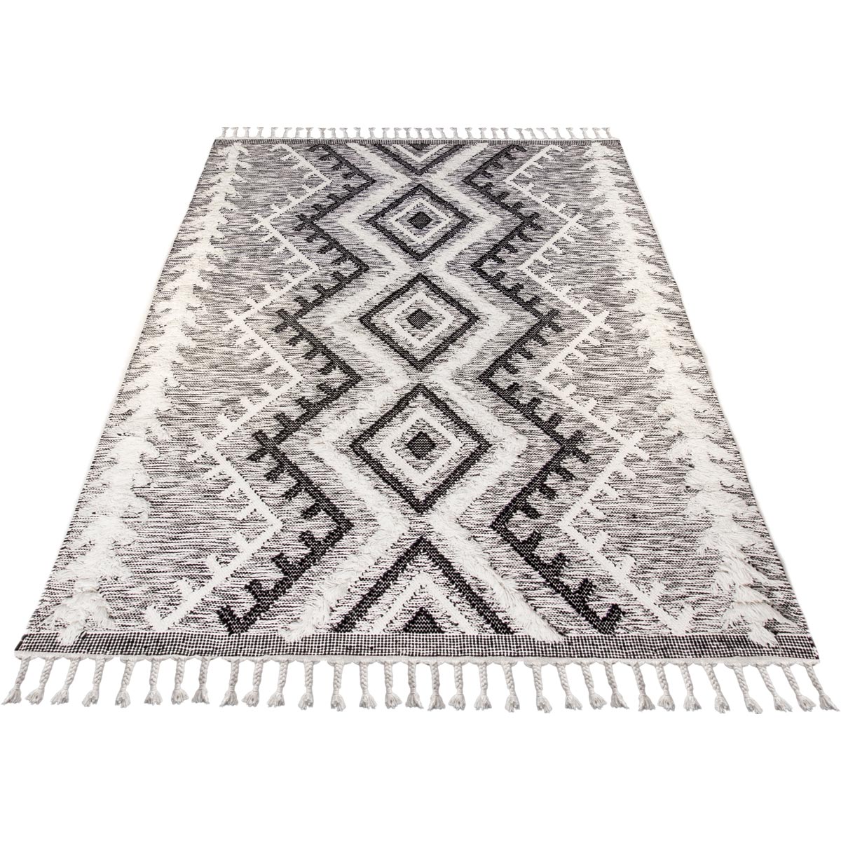 שטיח קילים סקנדינבי 05 אפור עם פרנזים | השטיח האדום