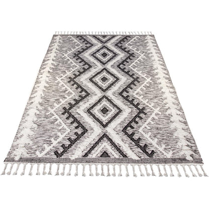 שטיח קילים סקנדינבי 05 אפור עם פרנזים | השטיח האדום