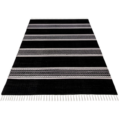 שטיח גפן כותנה 02 שחור עם פרנזים | השטיח האדום