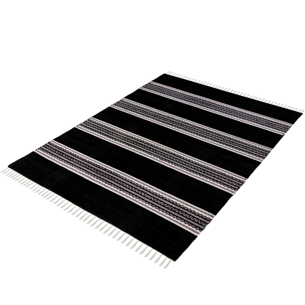 שטיח גפן כותנה 02 שחור עם פרנזים | השטיח האדום