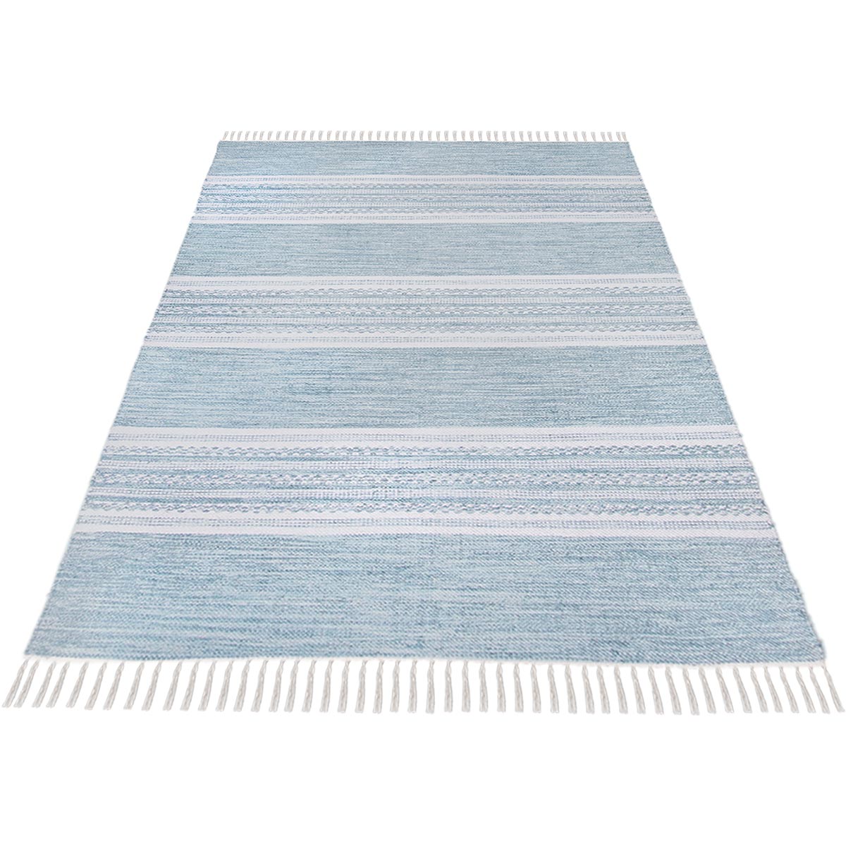 שטיח גפן כותנה 02 תכלת עם פרנזים | השטיח האדום