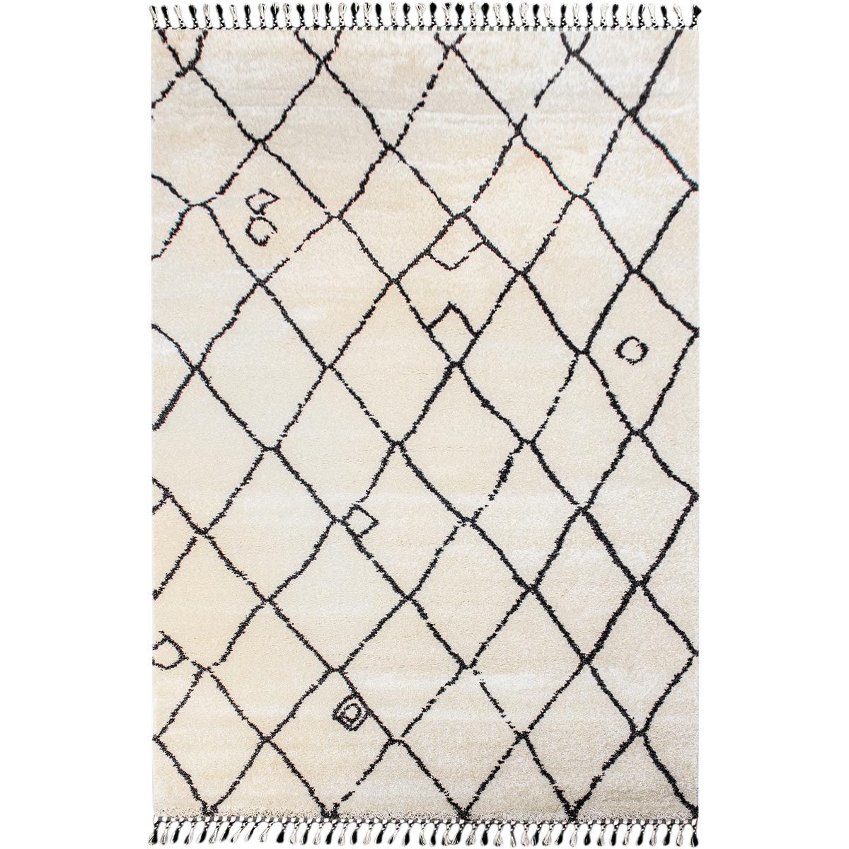 שטיח מרקש 06 קרם/שחור עם פרנזים | השטיח האדום